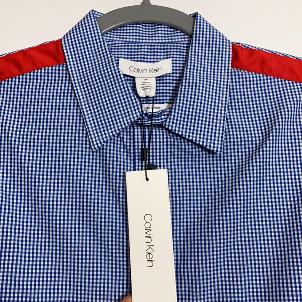 Calvin Klein Slim Fit Shirt Blue Check Red Stripe